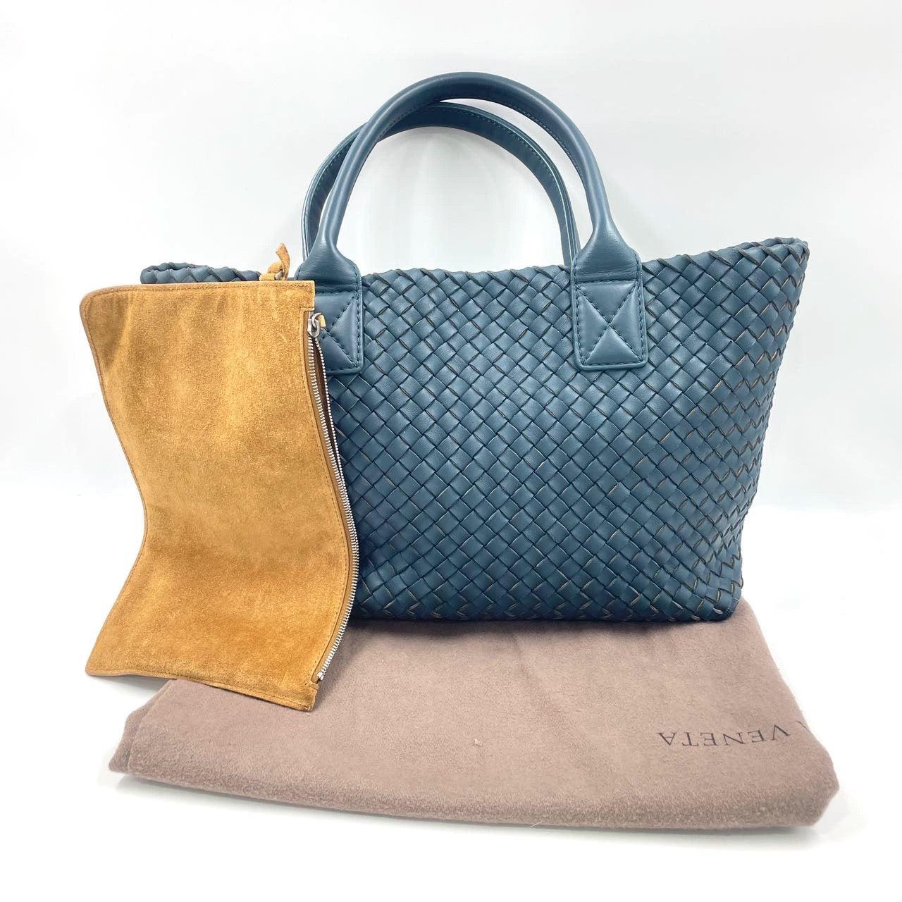 Bottega Veneta Cabat Tote Small/Medium Intreccio Blue Green Leather For Sale 9
