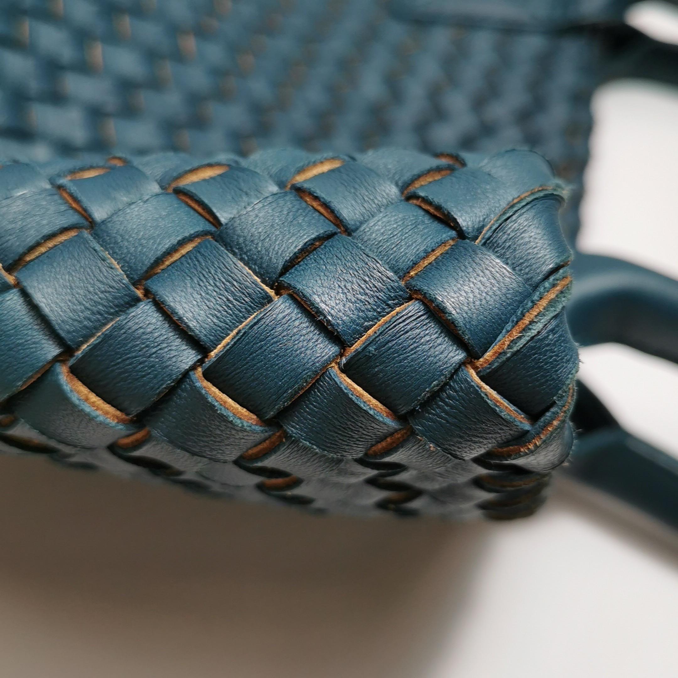 Bottega Veneta Cabat Tote Small/Medium Intreccio Blue Green Leather For Sale 10