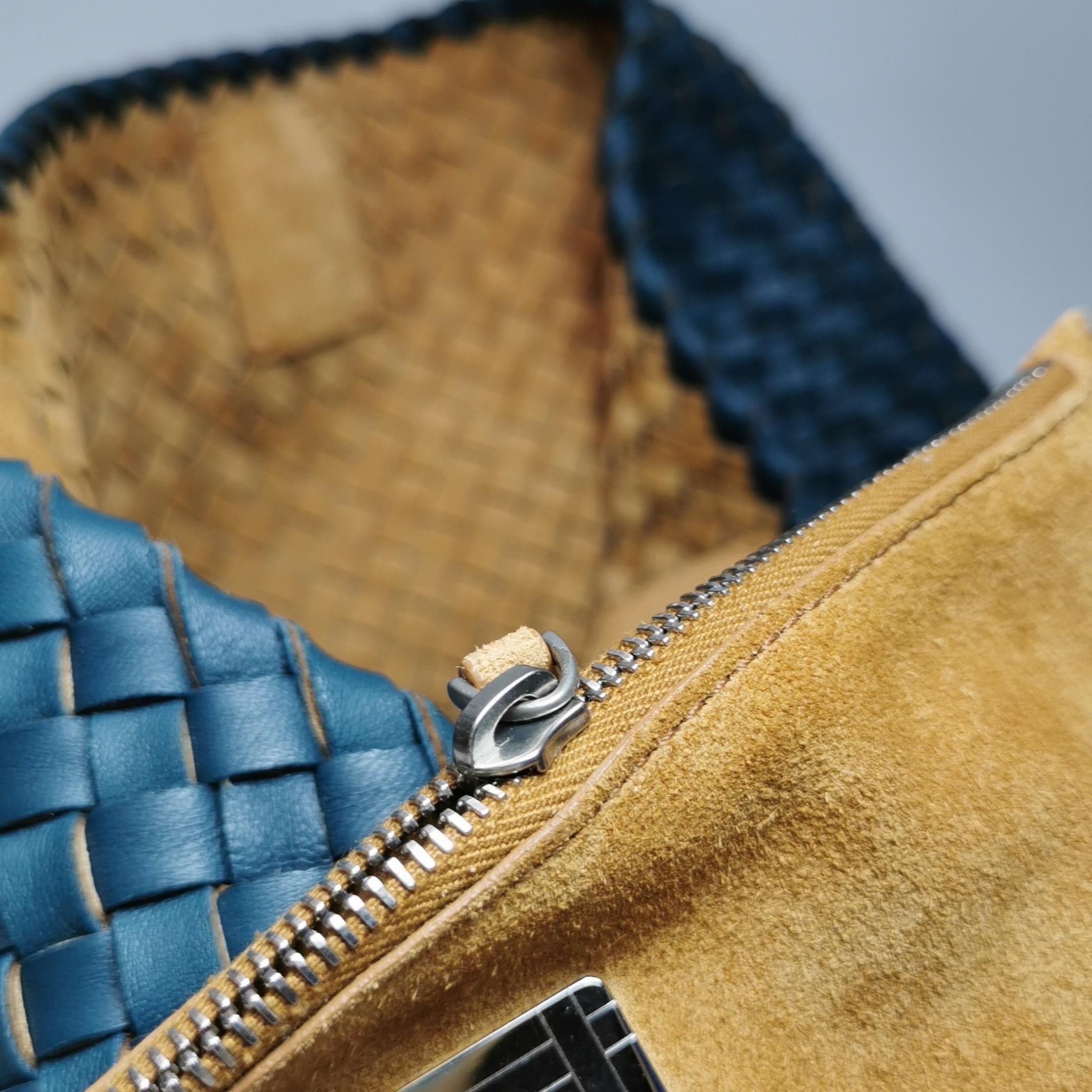 Bottega Veneta Cabat Tote Small/Medium Intreccio Blue Green Leather For Sale 13