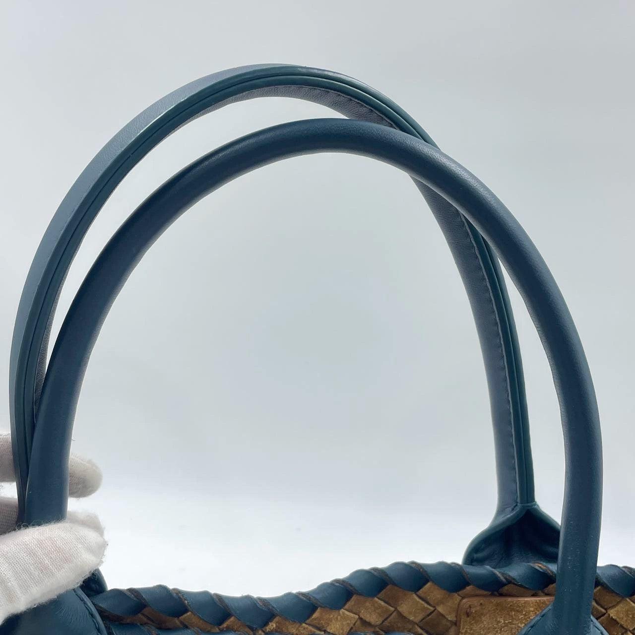 Bottega Veneta Cabat Tote Small/Medium Intreccio Blue Green Leather For Sale 15