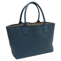 Bottega Veneta Cabat Tote Small/Medium Intreccio Blue Green Leather