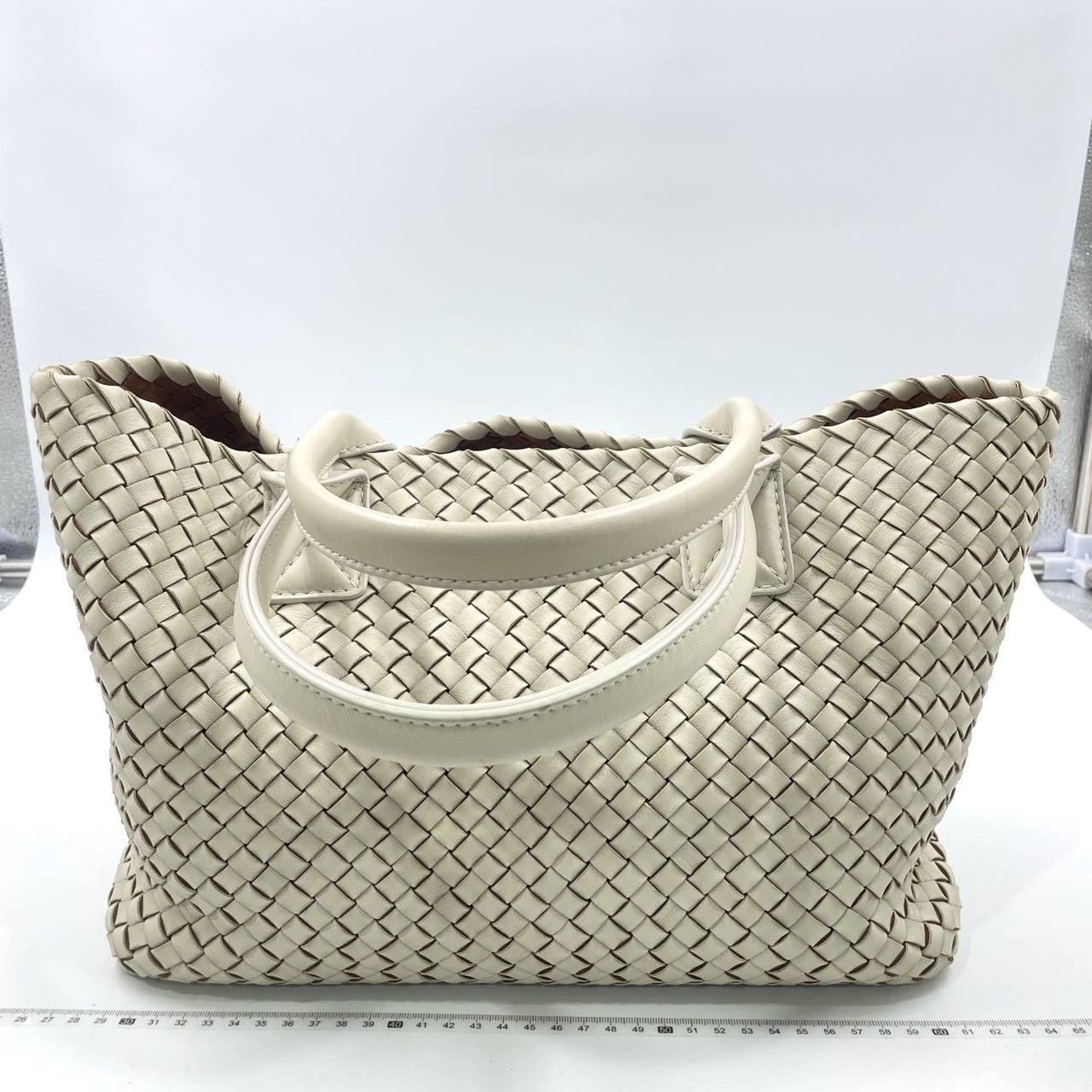 Women's Bottega Veneta Cabat Tote Small/Medium Intreccio Cream White Leather