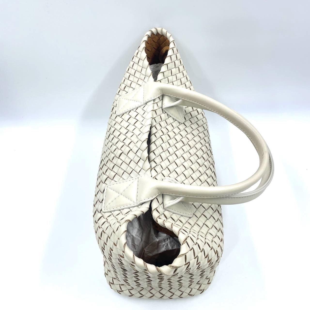 Bottega Veneta Cabat Tote Small/Medium Intreccio Cream White Leather 4