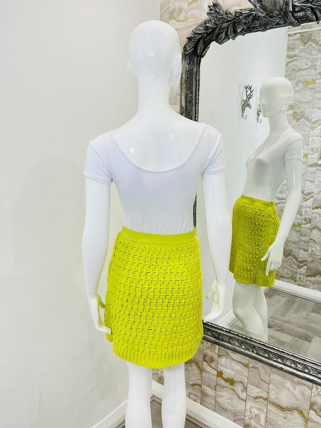 Yellow Bottega Veneta Cable Knit Chenille Mini Skirt For Sale