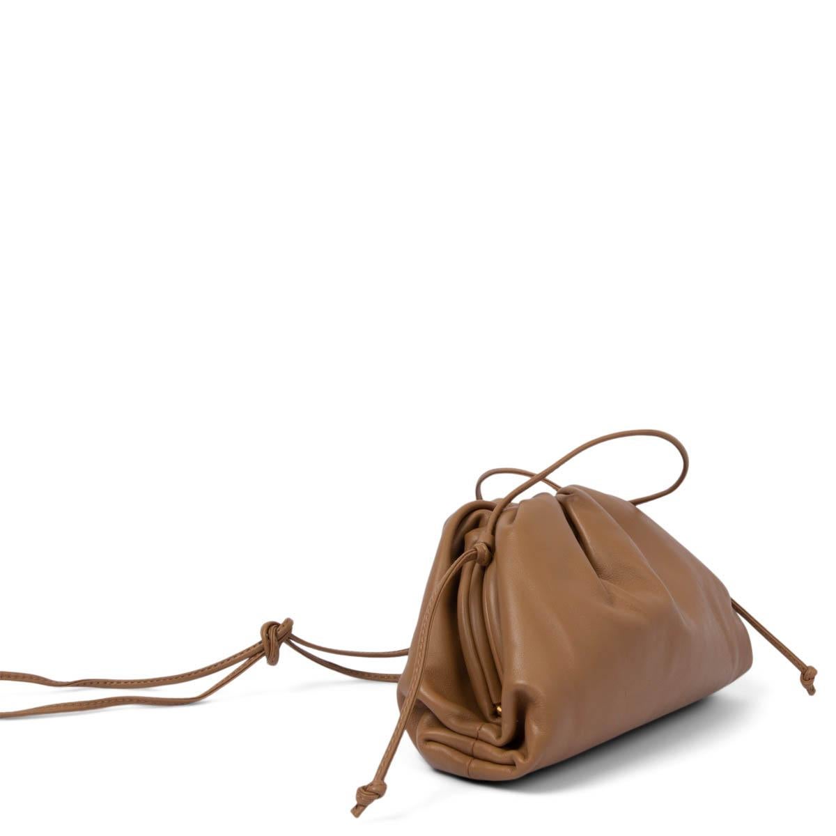 Women's BOTTEGA VENETA camel brown leather MINI POUCH Crossbody Bag