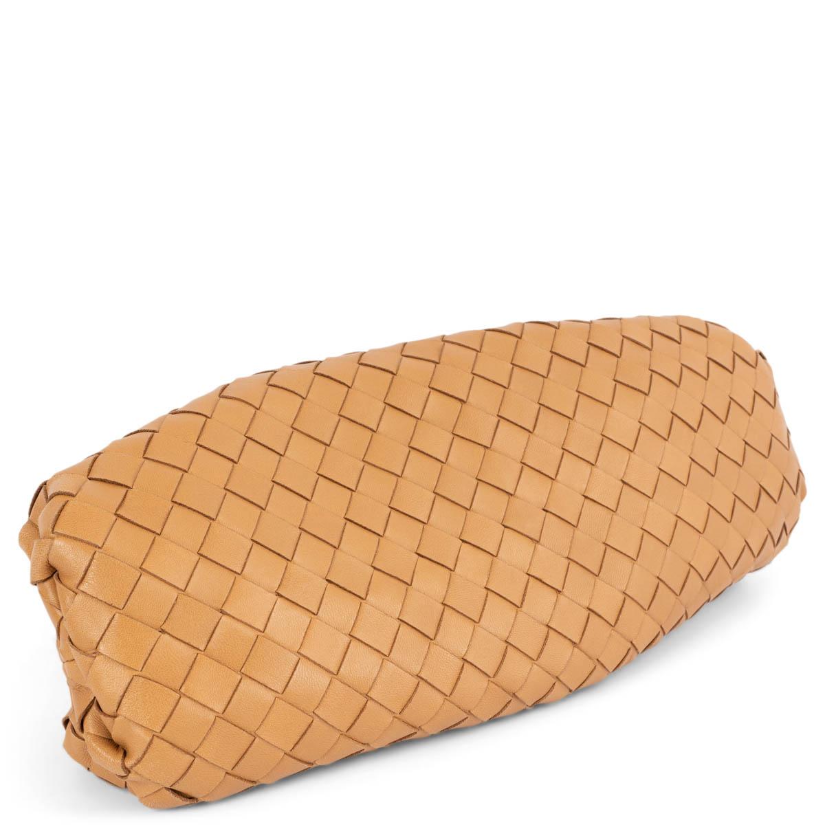 Orange BOTTEGA VENETA camel Intrecciato leather CLASSIC POUCH Clutch Bag For Sale