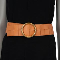 BOTTEGA VENETA camel leather MAXI INTRECCIATO Waist Belt 75