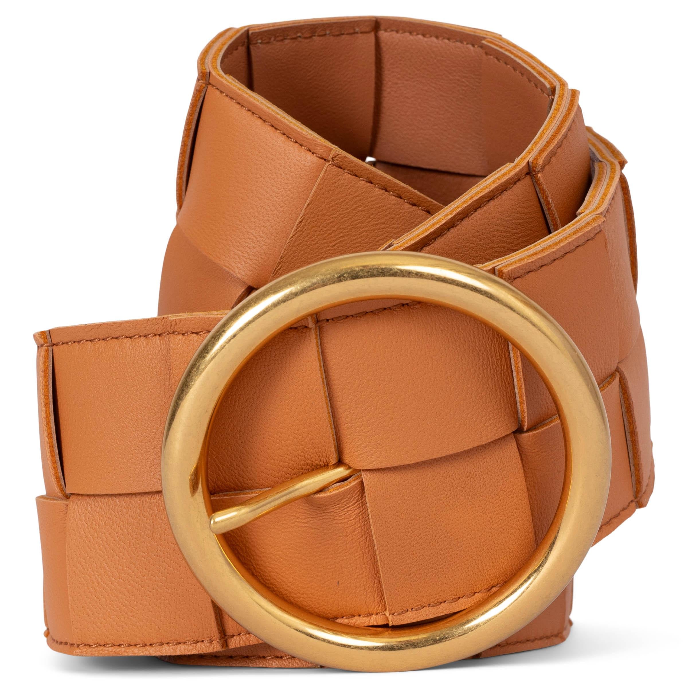 BOTTEGA VENETA camel leather MAXI INTRECCIATO Waist Belt 75