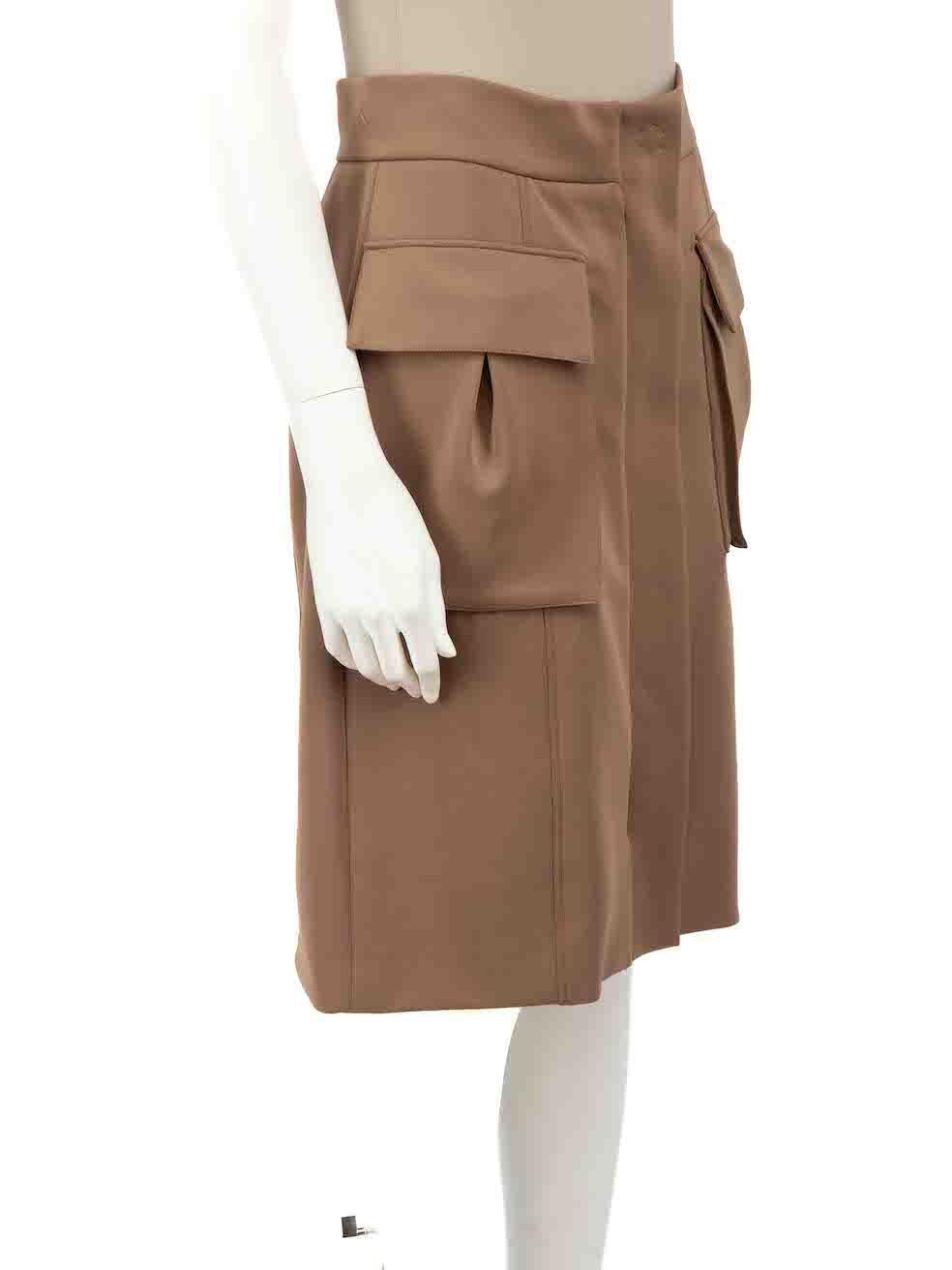 CONDITION is Very good. Minimal wear to skirt is evident. Minimal wear to the waistband with a small pluck to the weave on this used Bottega Veneta designer resale item.
 
 
 
 Details
 
 
 Camel
 
 Polyester
 
 Pencil skirt
 
 Figure hugging fit
 
