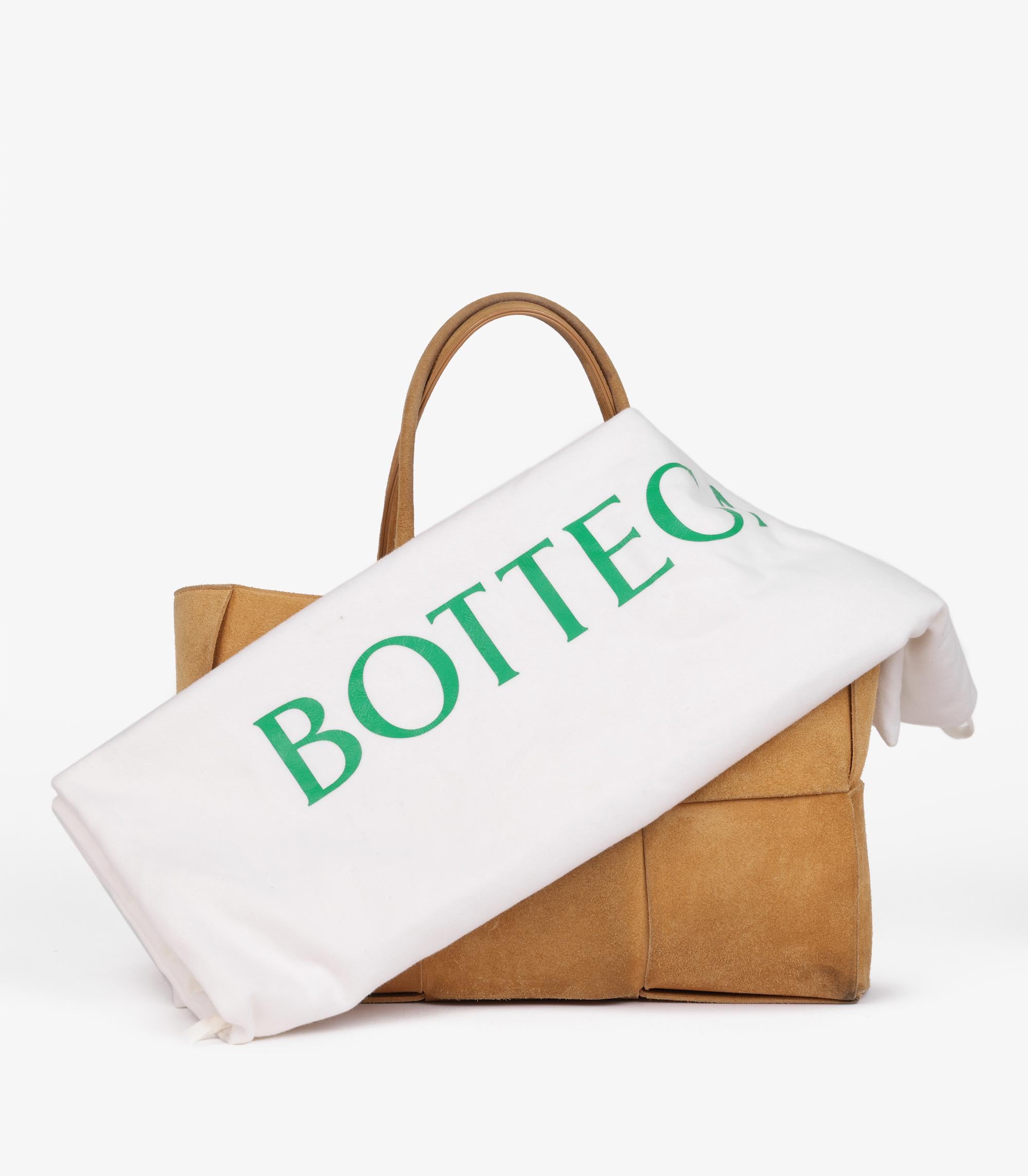Bottega Veneta Camel Suede Intrecciato Medium Arco Tote For Sale 5