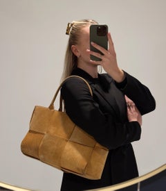 Bottega Veneta Camel Suede Intrecciato Medium Arco Tote