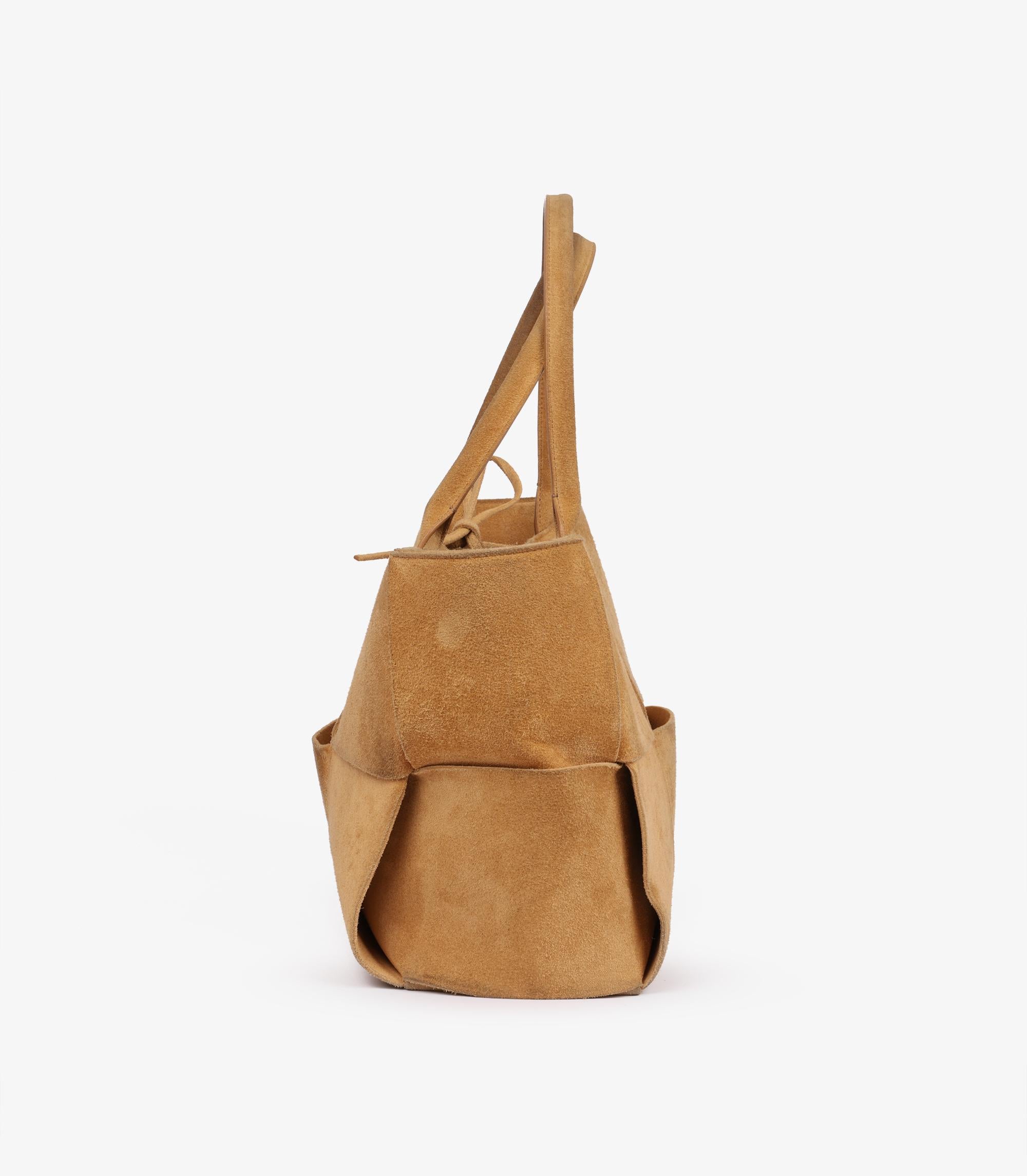 Brown Bottega Veneta Camel Suede Intrecciato Medium Arco Tote For Sale