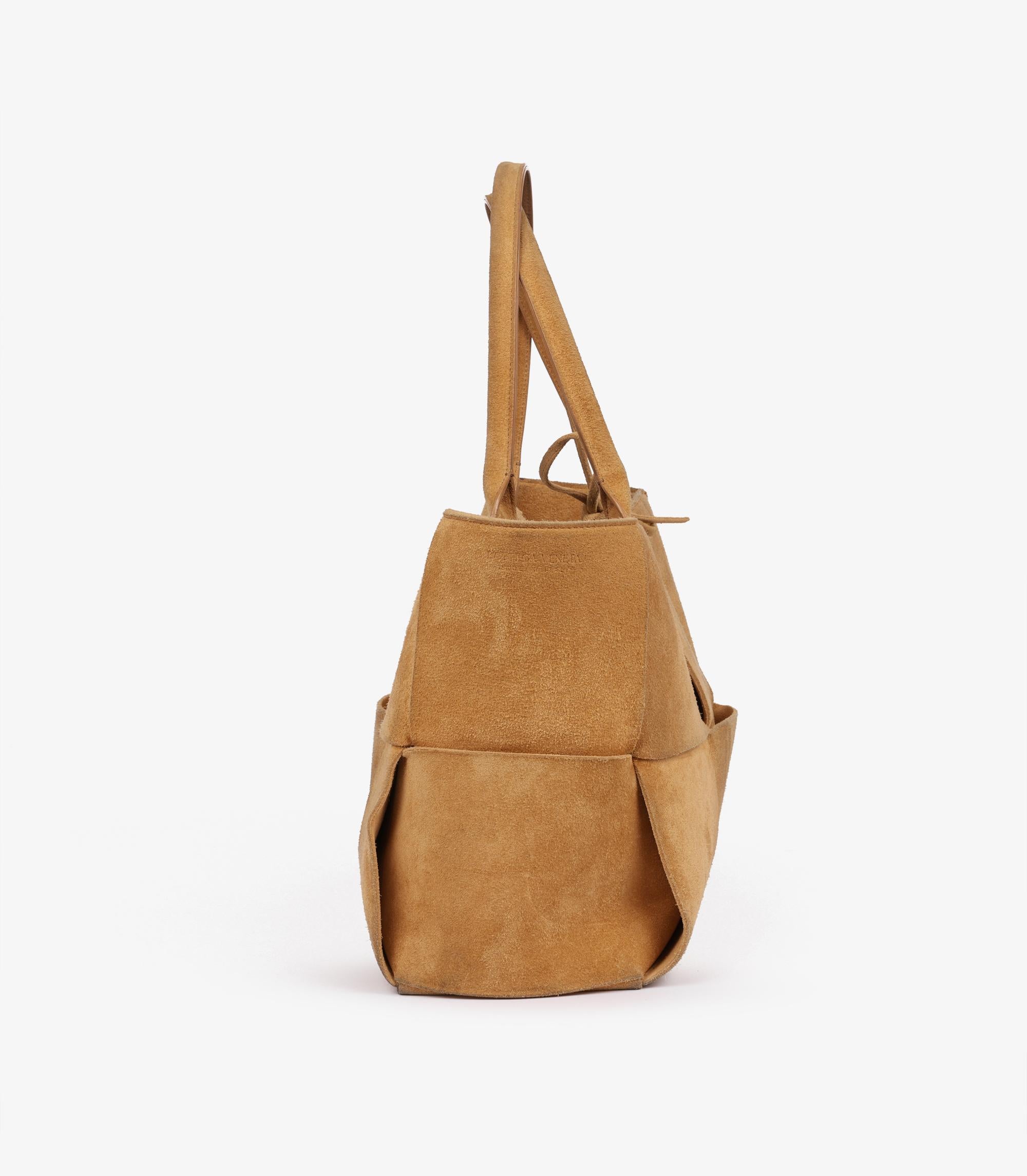 Women's or Men's Bottega Veneta Camel Suede Intrecciato Medium Arco Tote For Sale