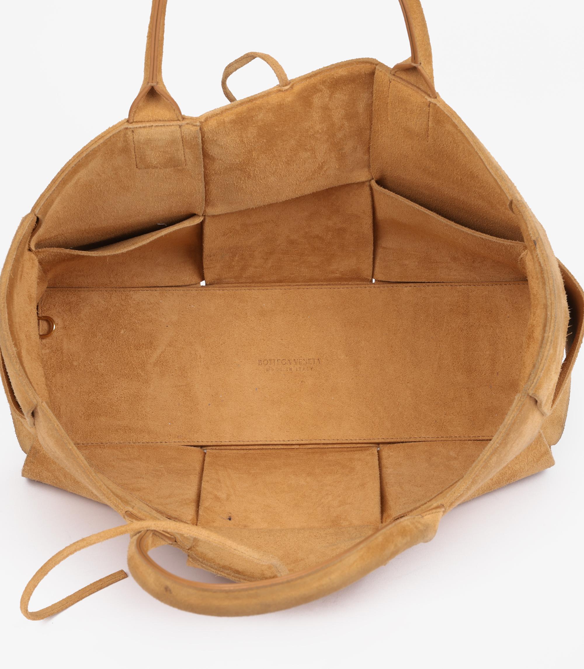 Bottega Veneta Camel Suede Intrecciato Medium Arco Tote For Sale 2