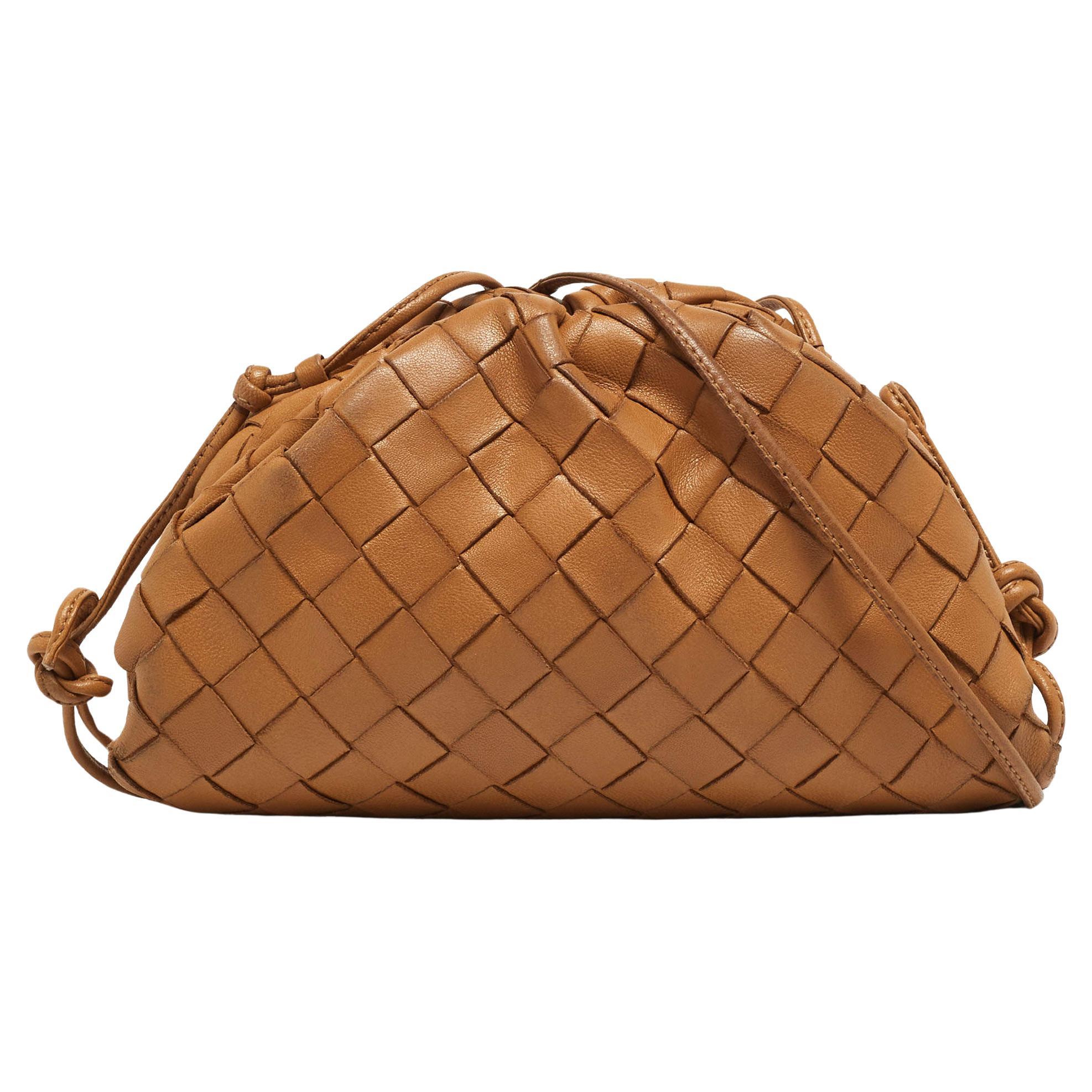 Bottega Veneta Caramel Intrecciato Leather Mini The Pouch Bag For Sale