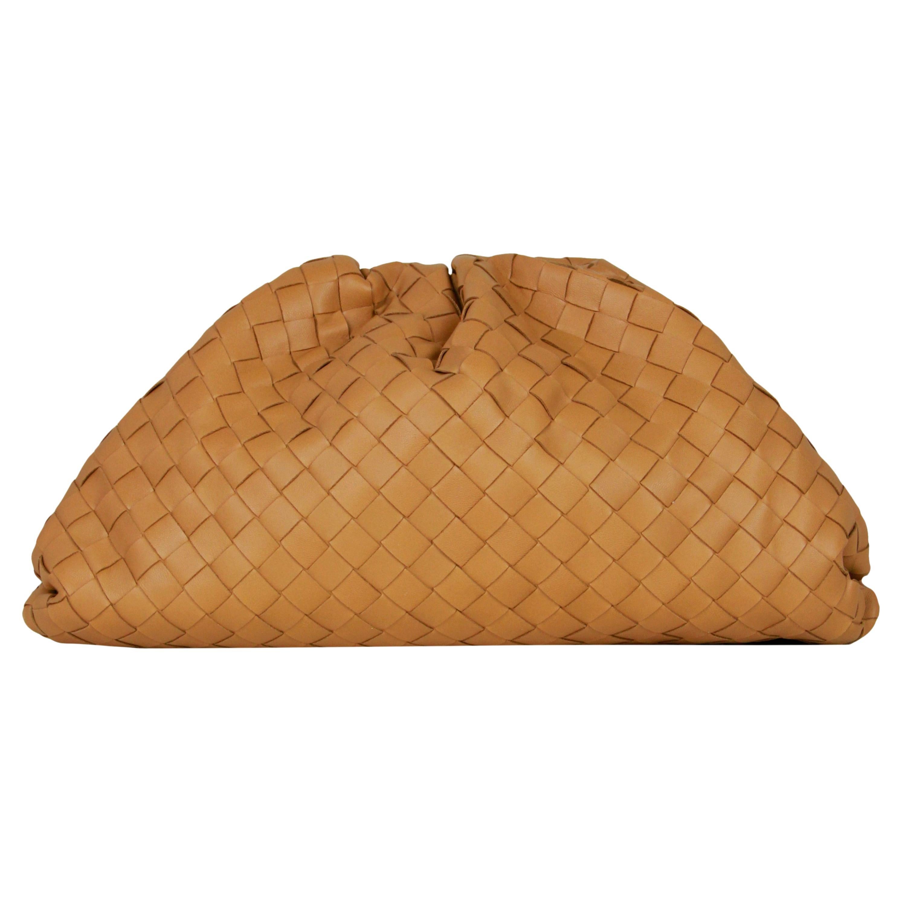 Bottega Veneta Caramel Intrecciato Leather The Pouch Clutch Bag