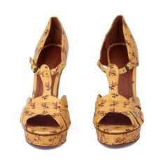 BOTTEGA VENETA Caramel Tan Flower Print Leather Intrecciato Wedge Sandals 39