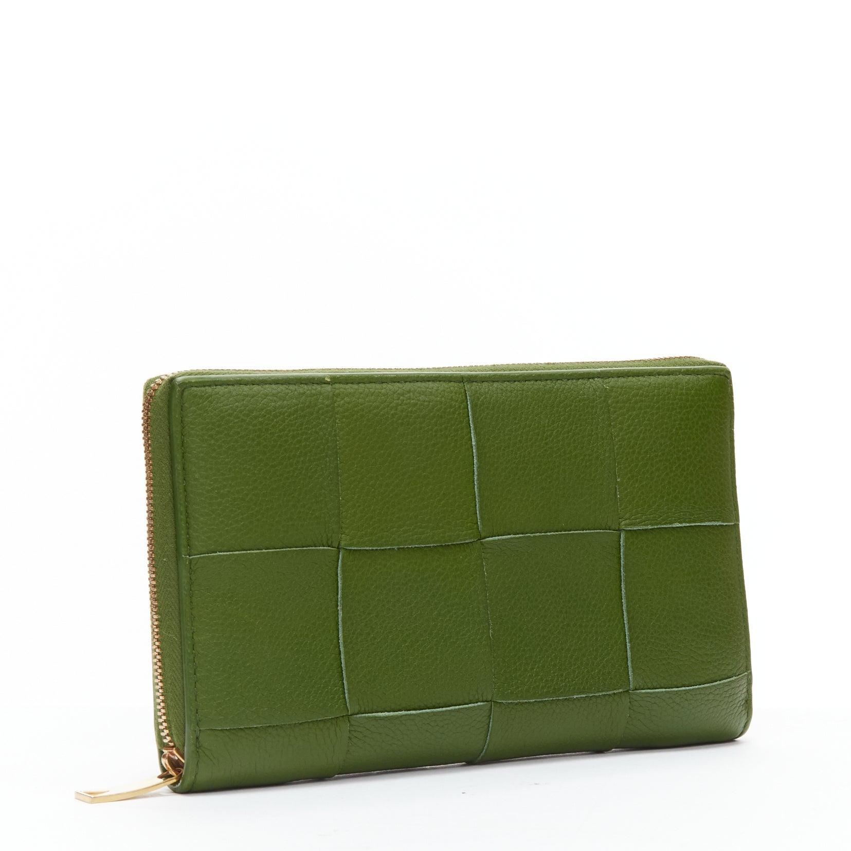 Brown BOTTEGA VENETA Cassette avocado green maxi Intrecciato zip around long wallet For Sale