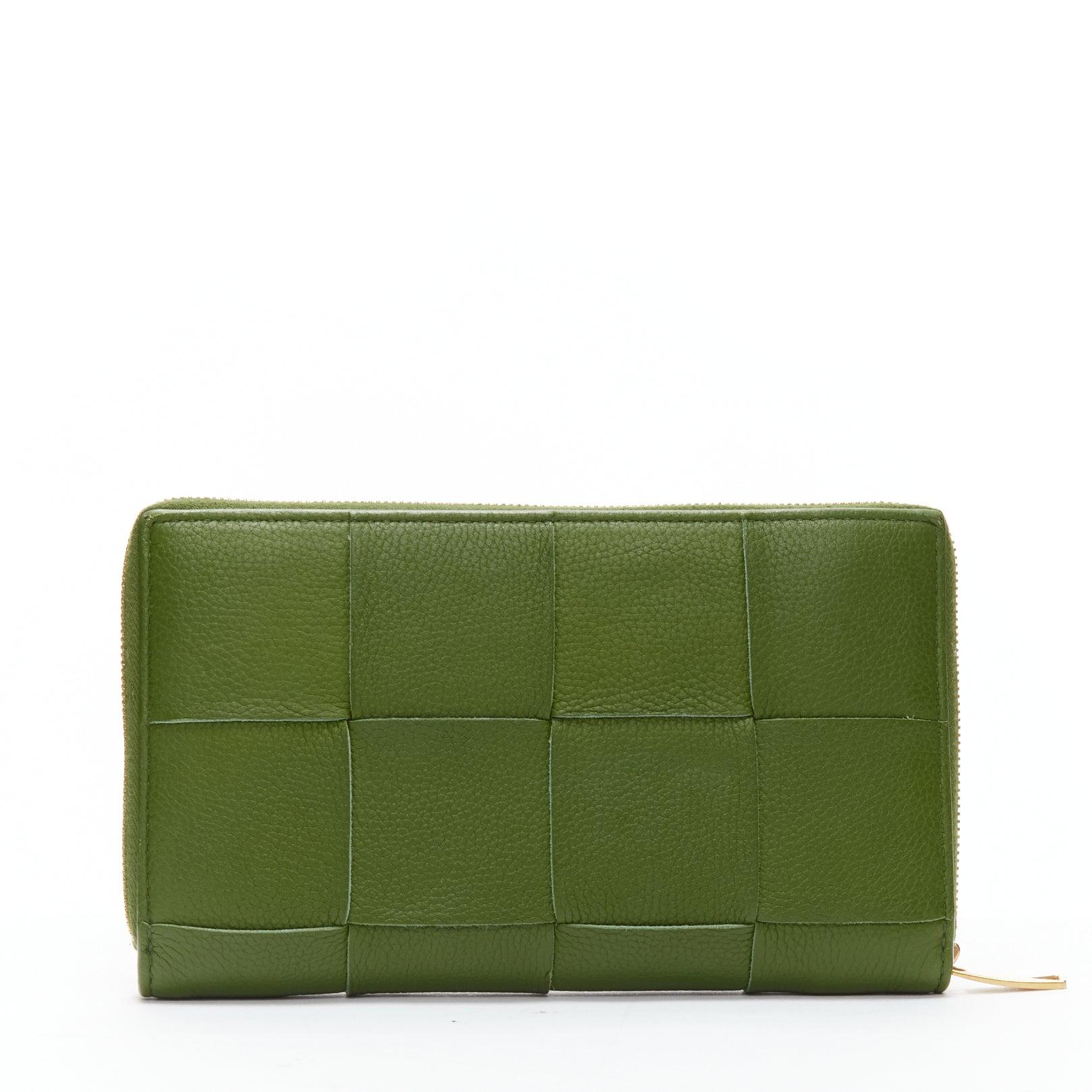 Brown BOTTEGA VENETA Cassette avocado green maxi Intrecciato zip around long wallet For Sale