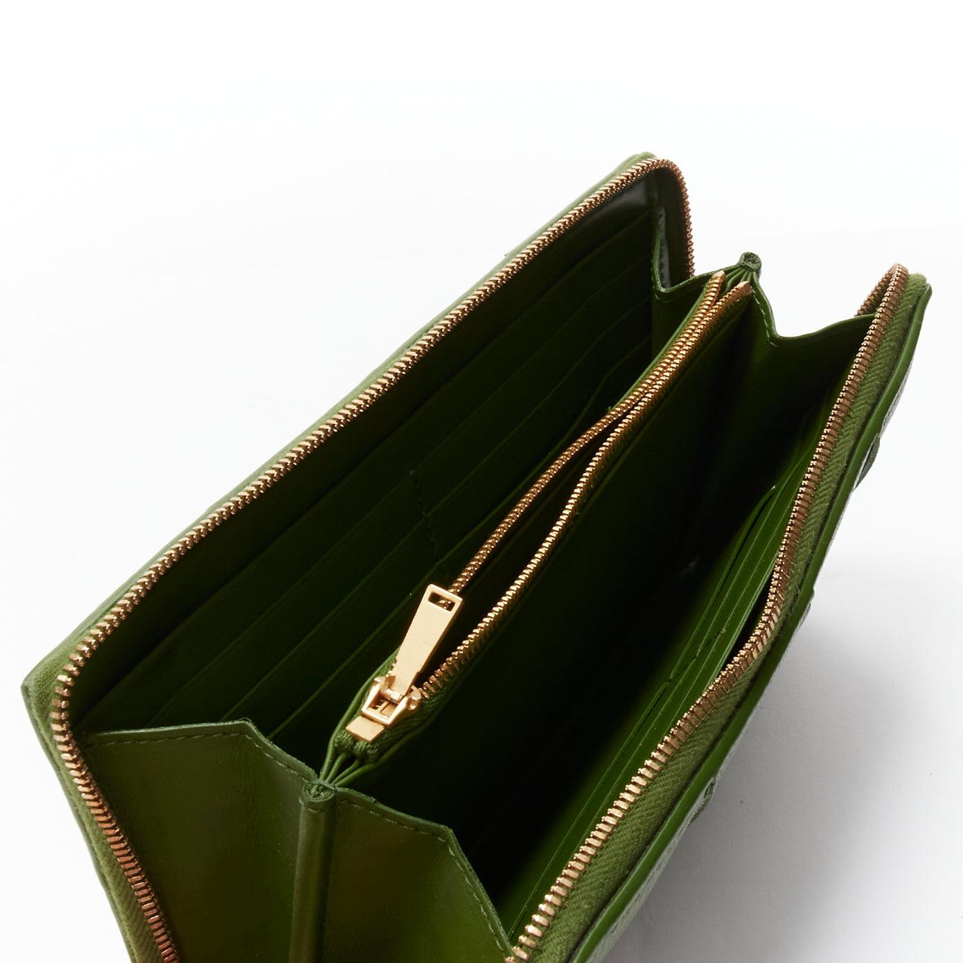 BOTTEGA VENETA Cassette avocado green maxi Intrecciato zip around long wallet For Sale 2