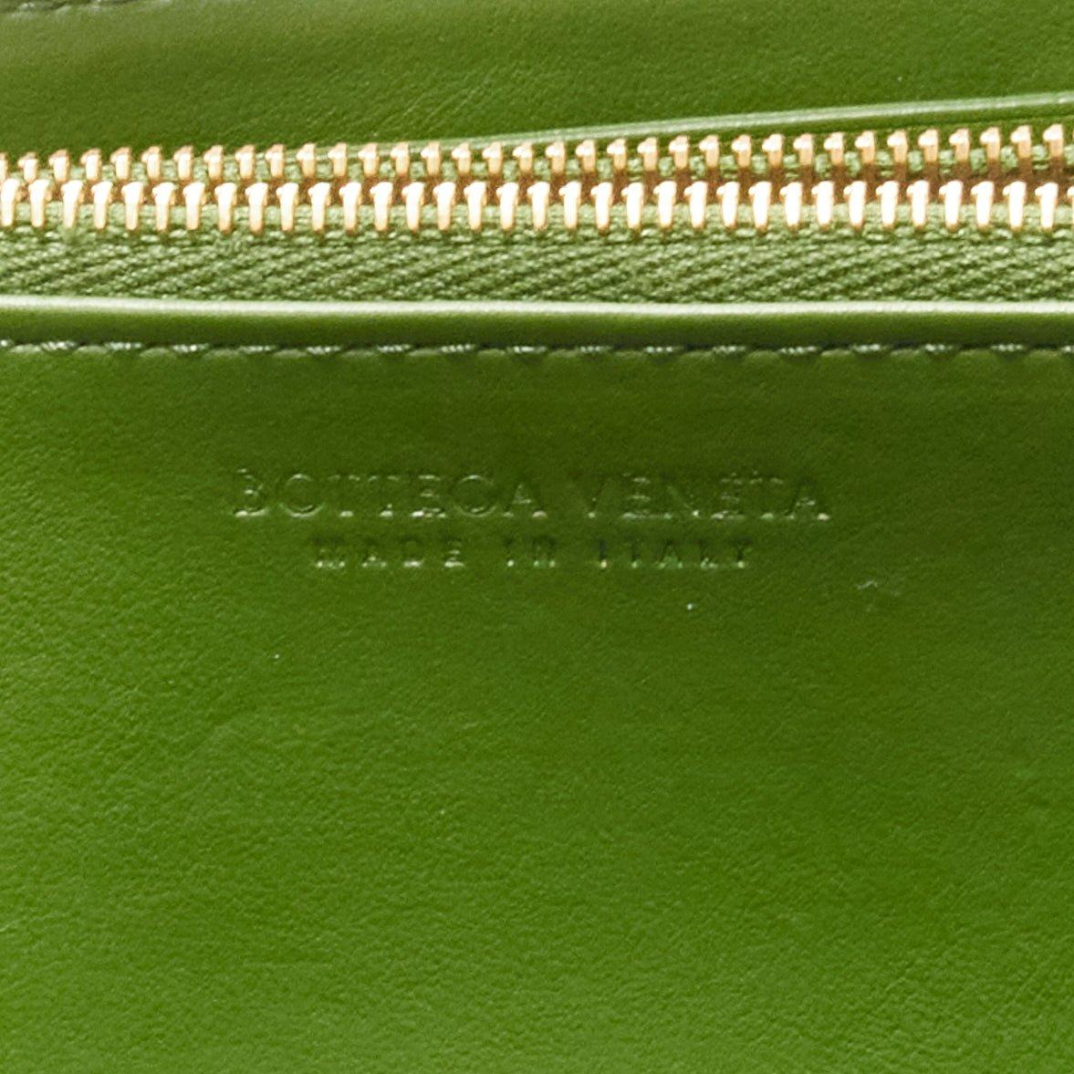 BOTTEGA VENETA Cassette avocado green maxi Intrecciato zip around long wallet For Sale 2