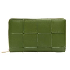 BOTTEGA VENETA Cassette avocado green maxi Intrecciato zip around long wallet