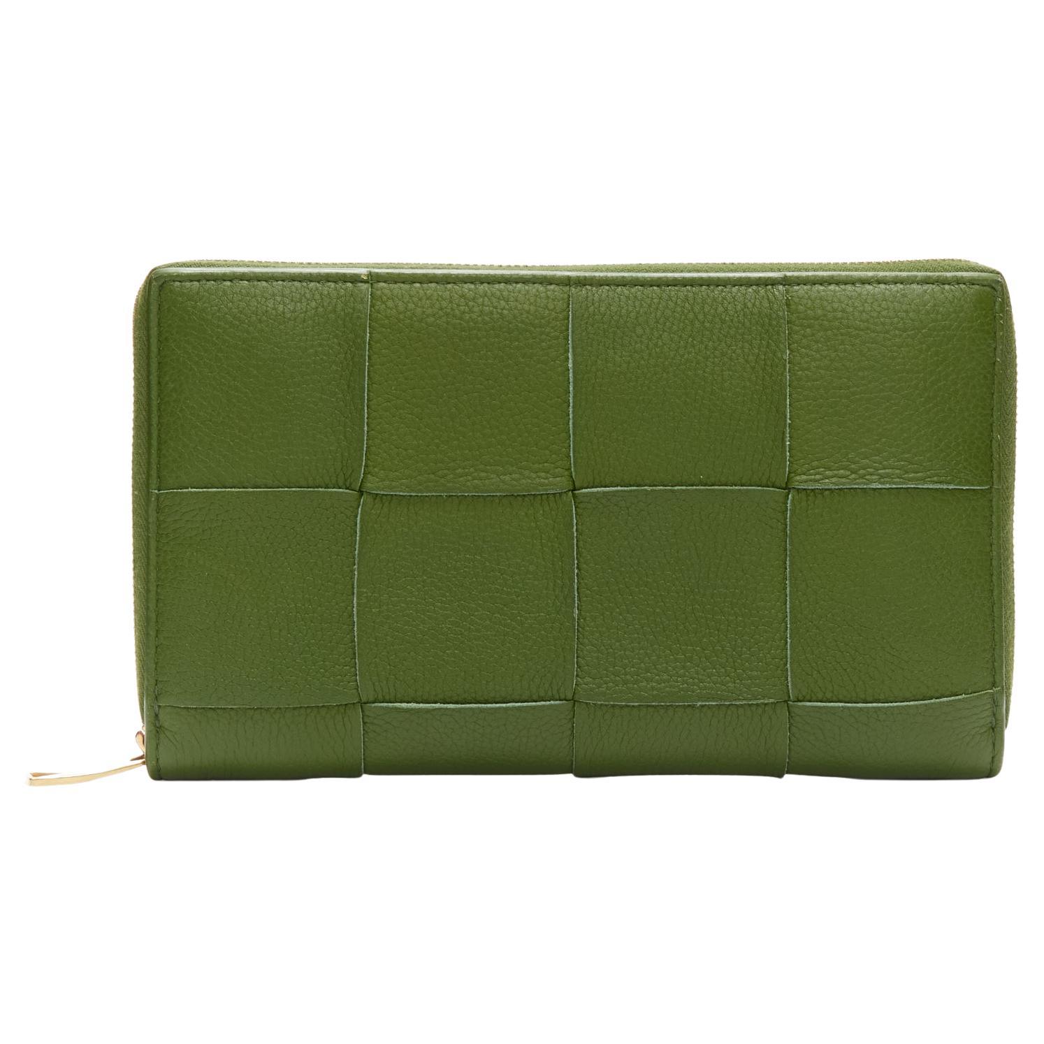 BOTTEGA VENETA Cassette avocado green maxi Intrecciato zip around long wallet For Sale