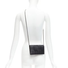 BOTTEGA VENETA Cassette black maxi woven leather flap crossbody mini