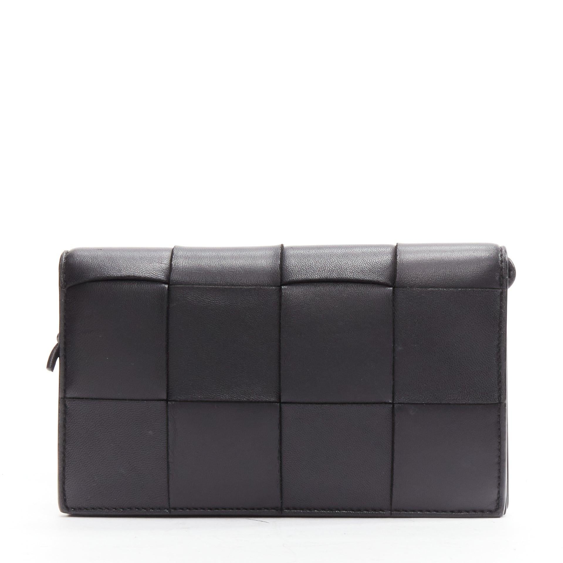 BOTTEGA VENETA Cassette black maxi woven leather flap crossbody mini In Good Condition For Sale In Hong Kong, NT