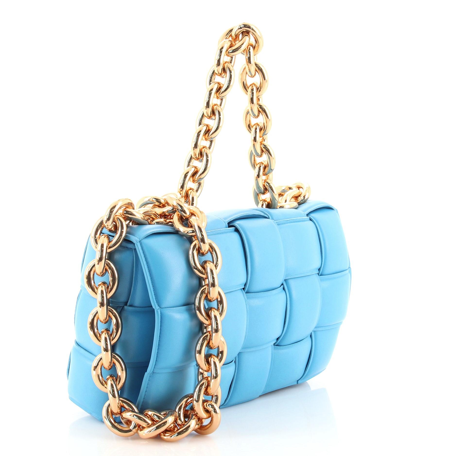 Blue Bottega Veneta Cassette Chain Crossbody Bag Padded Maxi Intrecciato Leath