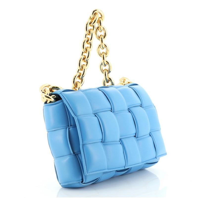 Blue Bottega Veneta Cassette Chain Crossbody Bag Padded Maxi Intrecciato Leather