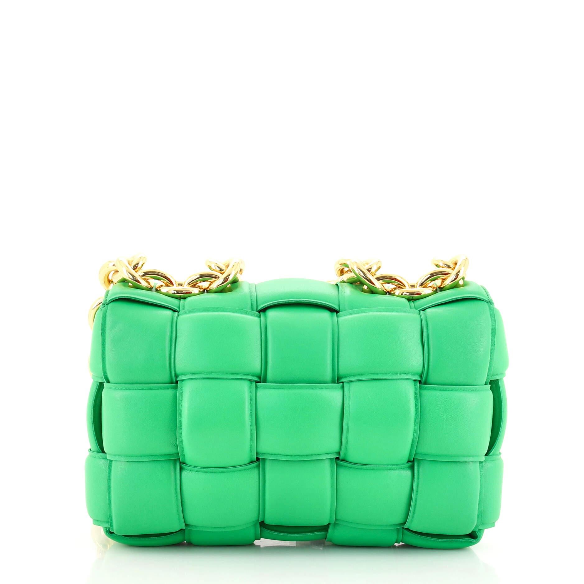 Green Bottega Veneta Cassette Chain Crossbody Bag Padded Maxi Intrecciato Leather