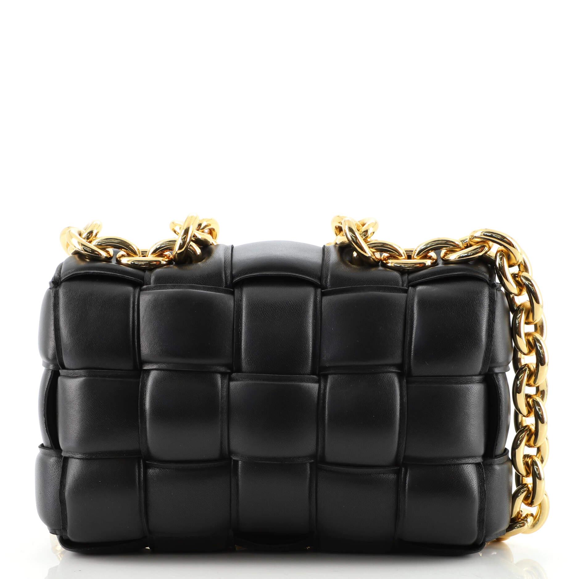 Black Bottega Veneta Cassette Chain Crossbody Bag Padded Maxi Intrecciato Leather
