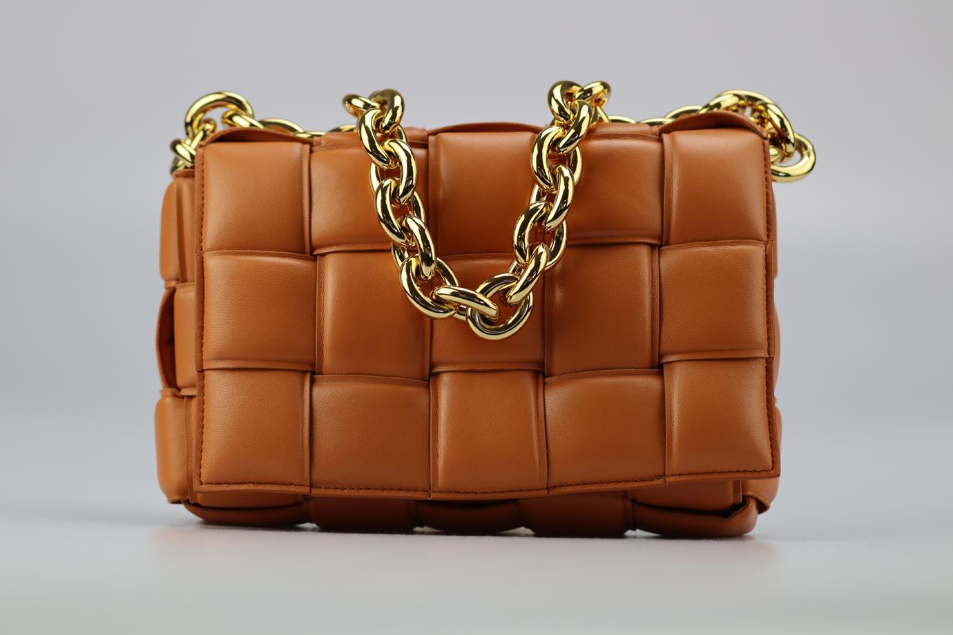 Bottega Veneta Cassette Chain Detailed Intrecciato Leather Shoulder Bag In Excellent Condition In London, GB
