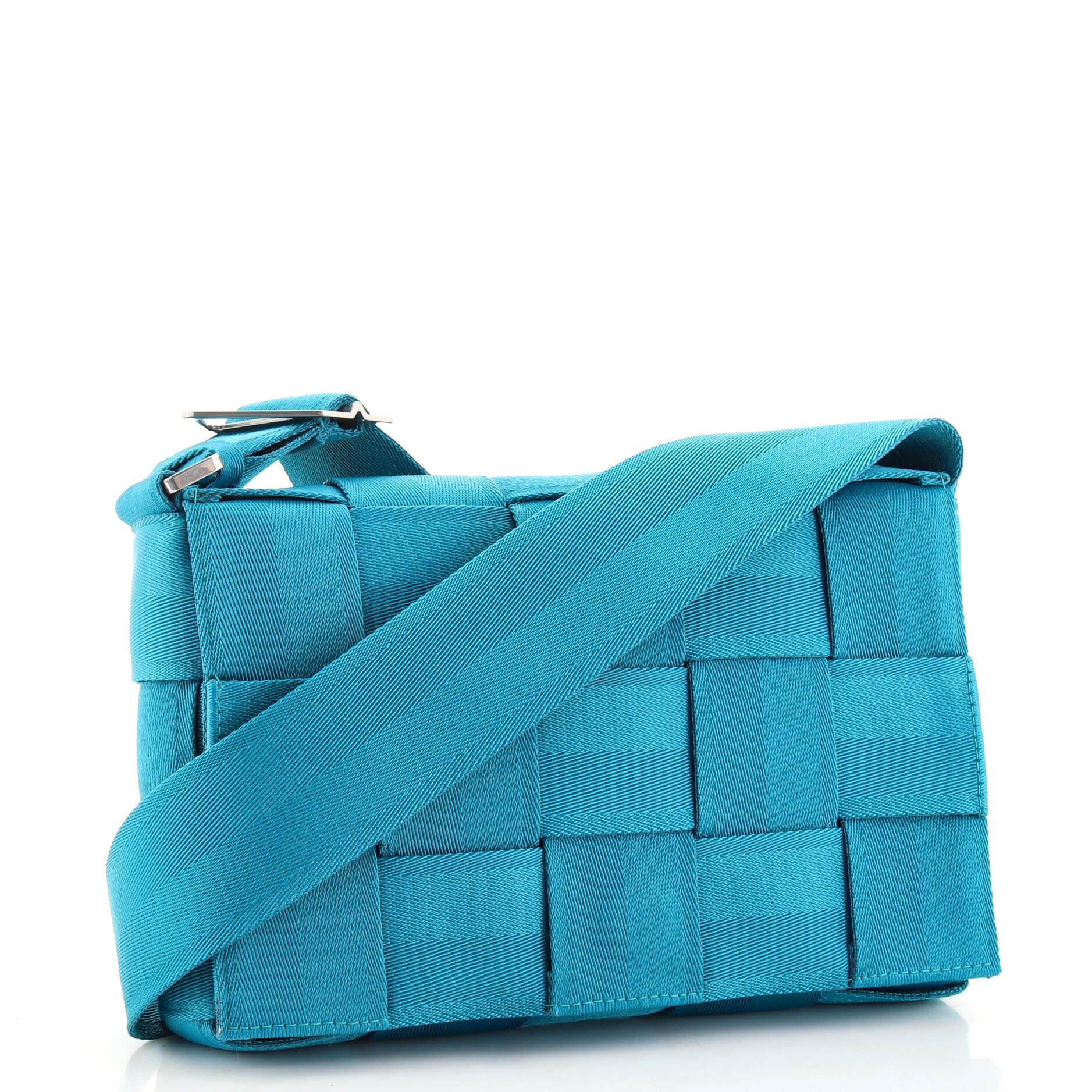 Blue Bottega Veneta Cassette Crossbody Bag Maxi Intrecciato Fabric