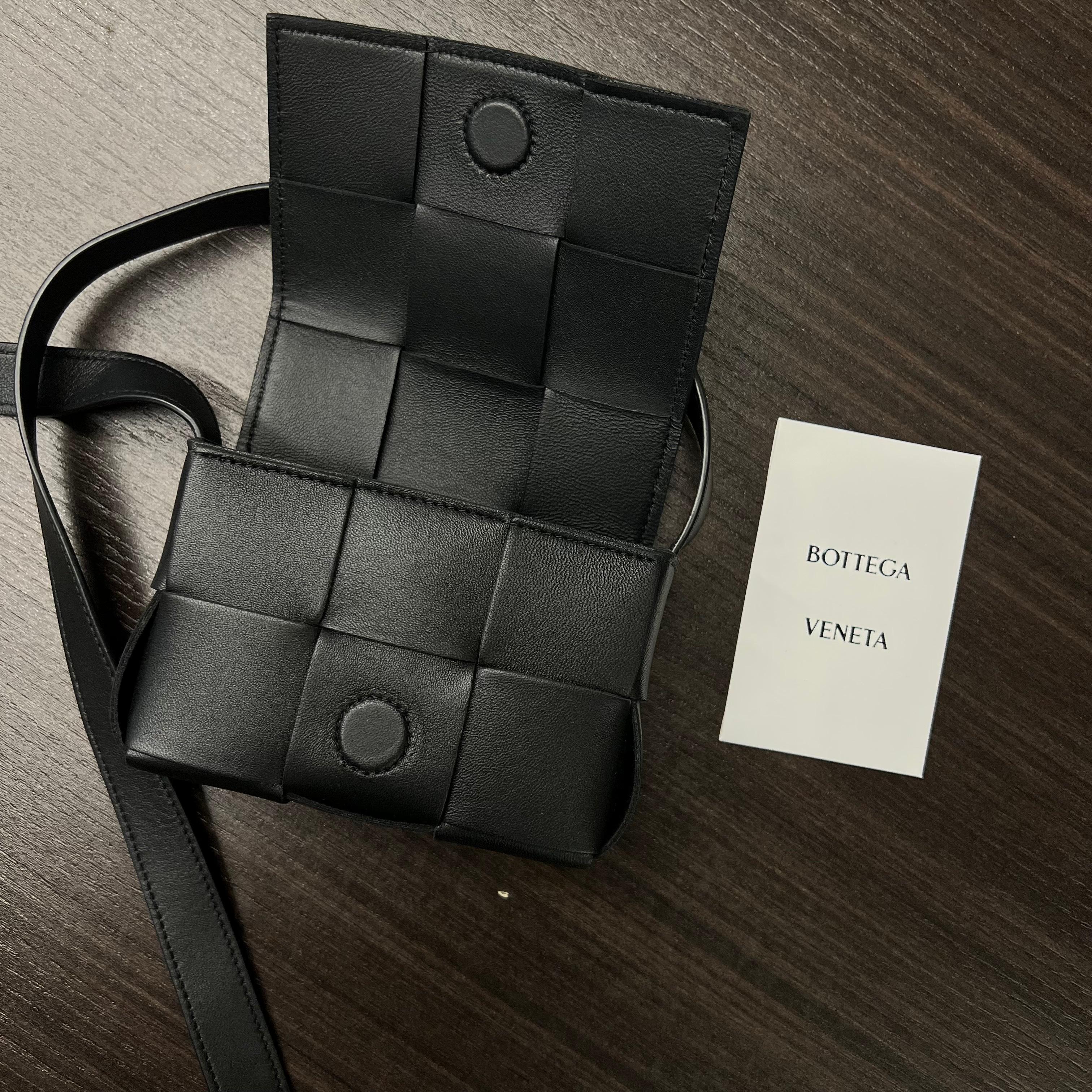 Women's Bottega Veneta Cassette Intrecciato Black Leather Mini Cross Body Bag