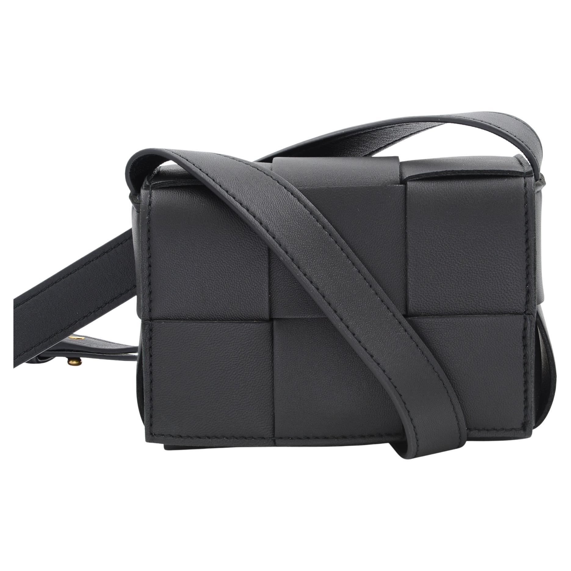 Bottega Veneta Cassette Intrecciato Black Leather Mini Cross Body Bag