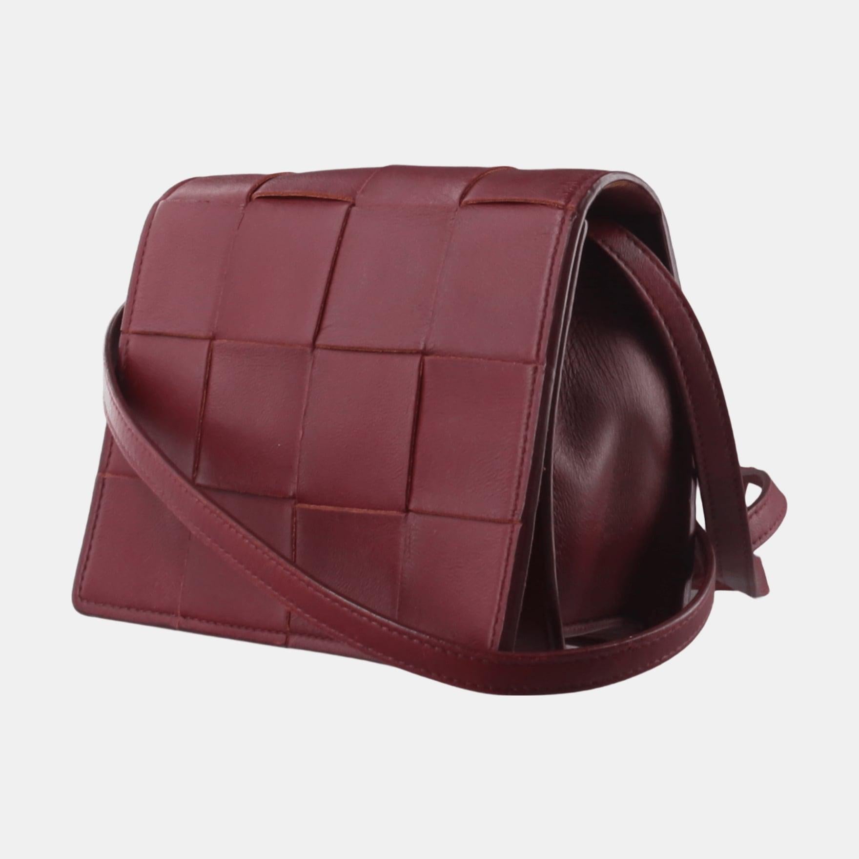 Brown Bottega Veneta Cassette Mini Burgundy Leather Crossbody Bag