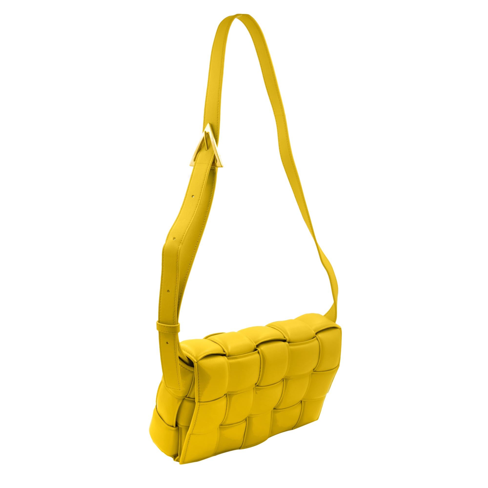 Yellow Bottega Veneta Cassette Padded Lambskin Leather Crossbody Bag