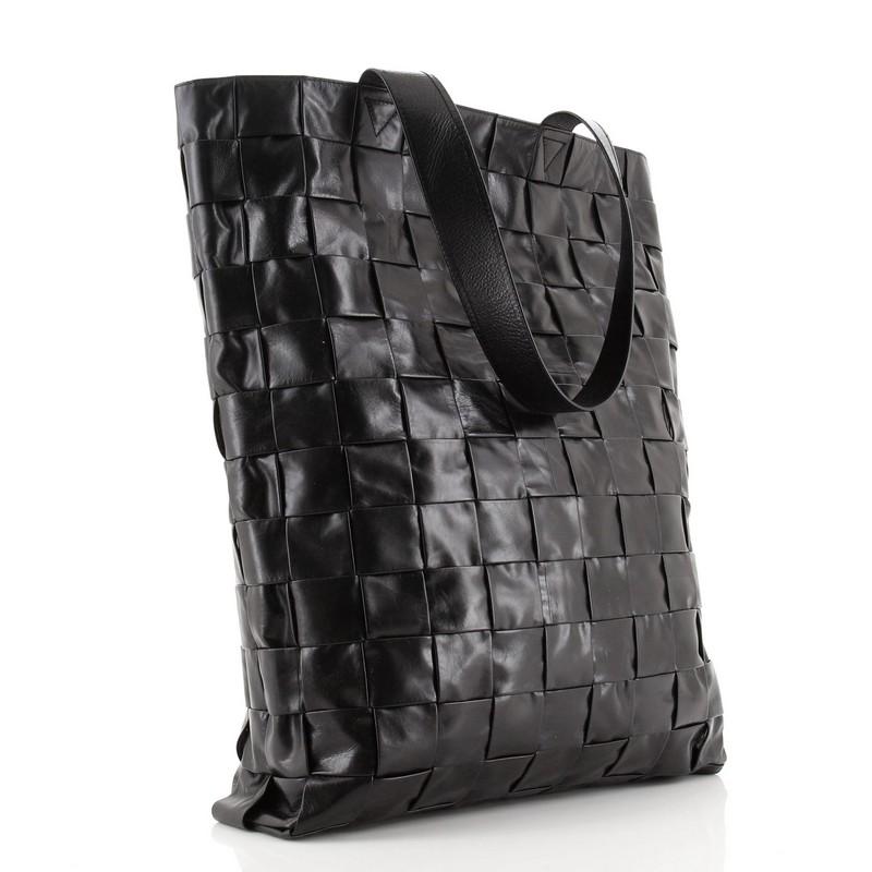 Black Bottega Veneta Cassette Tote Bag Maxi Intrecciato Leather