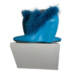 BOTTEGA VENETA cerulean blue leather and fur-lined leather wedges, Size 39