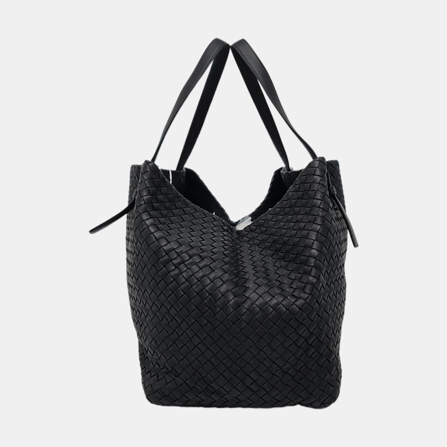 Bottega Veneta Cesta Shopper Tote Intrecciato Schwarz Leder Groß 50cm im Angebot 10