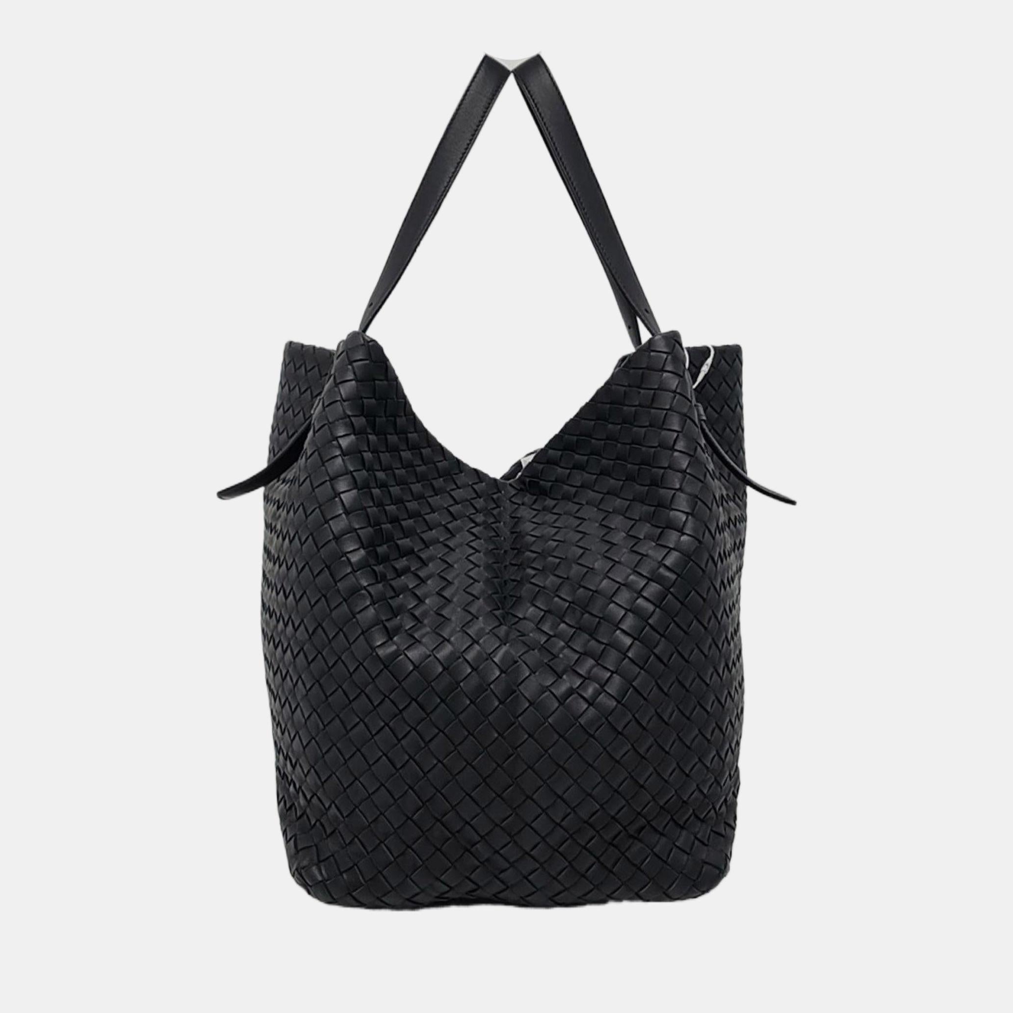 Bottega Veneta Cesta Shopper Tote Intrecciato Schwarz Leder Groß 50cm im Angebot 12