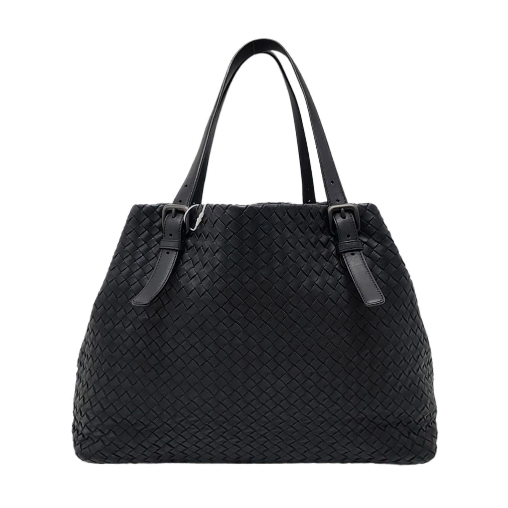 Bottega Veneta Cesta Shopper Tote Intrecciato Black Leather Large 50cm