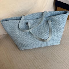 Bottega Veneta Cesta Shopper Tote Intrecciato Blue Leather Medium 40cm