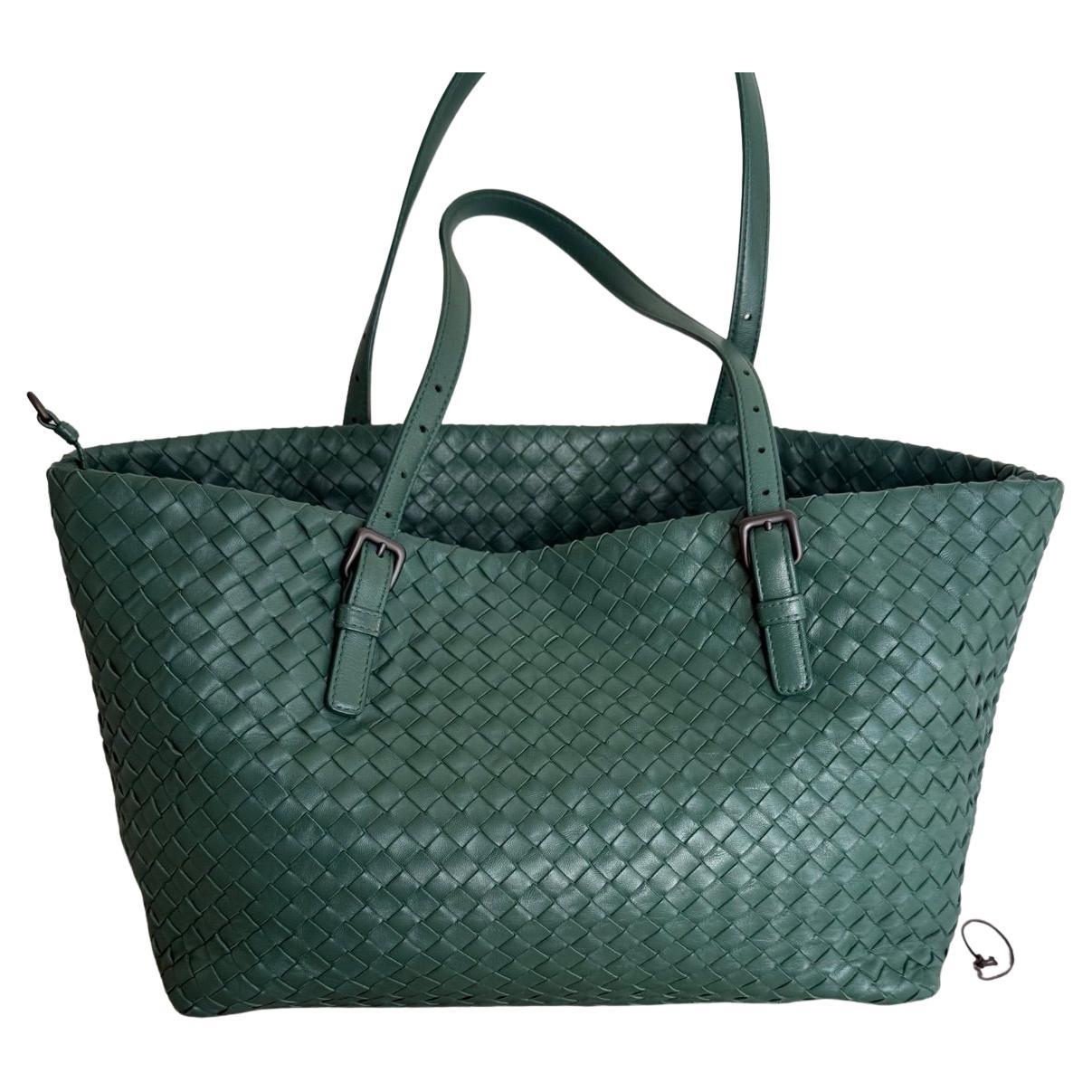 Bottega Veneta Cesta Shopper Tote Nappa Intrecciato Leather Dark Green Small