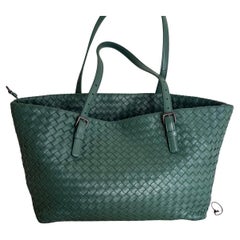 Bottega Veneta Cesta Shopper Tote Nappa Intrecciato Leather Dark Green Small