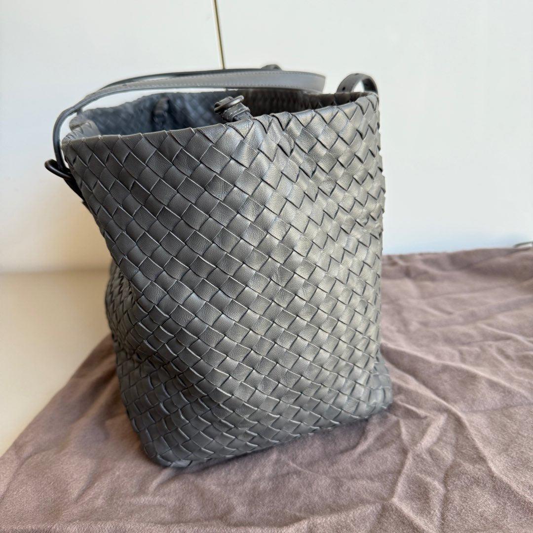 Gray Bottega Veneta Cesta Shopper Tote Nappa Intrecciato Leather Grey Small