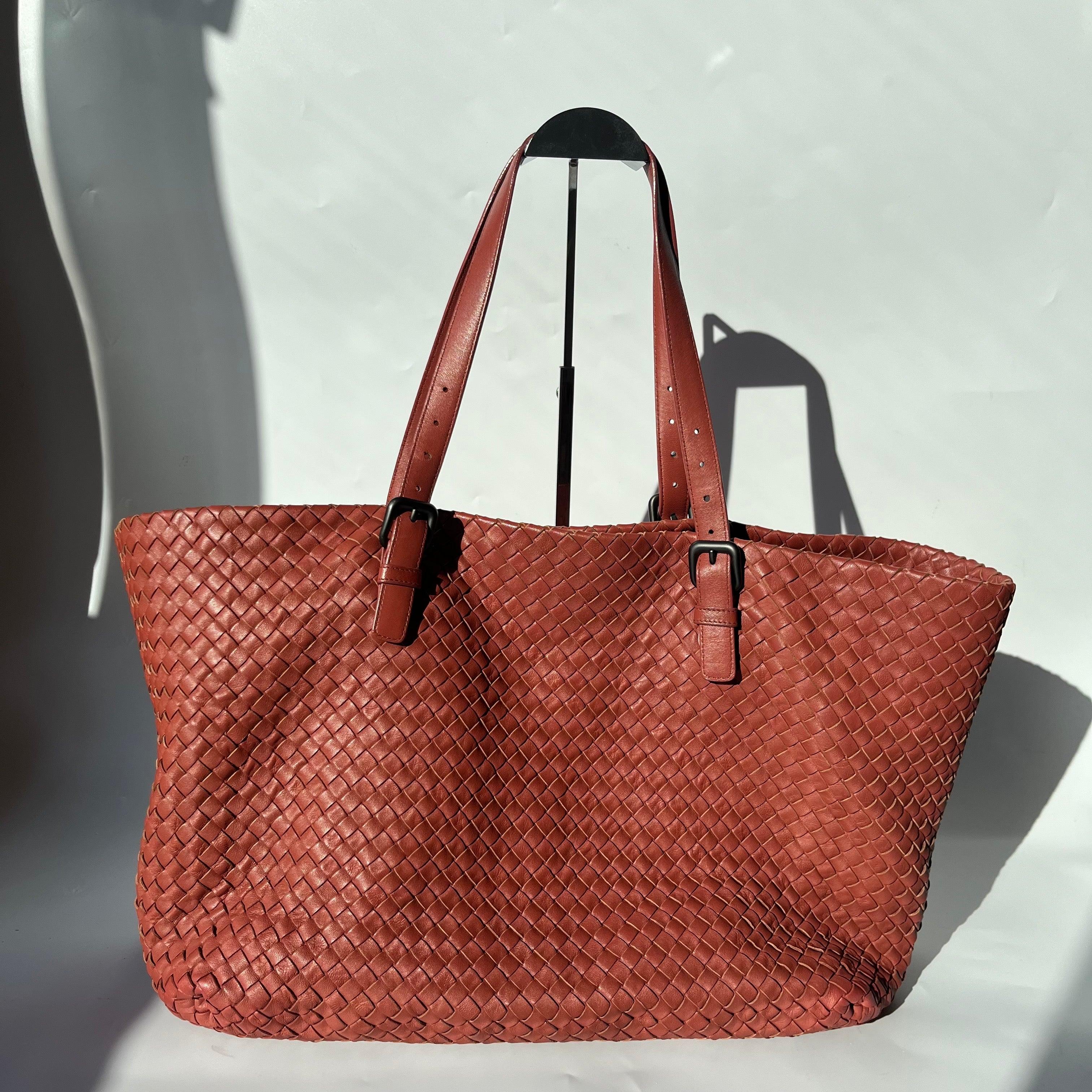 Women's Bottega Veneta Cesta Tote Nappa Intrecciato Leather Brick Red 37cm