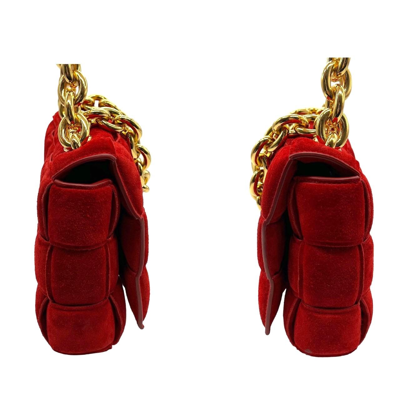 Red Bottega Veneta Chain Cassete Suede Crossbody Bag